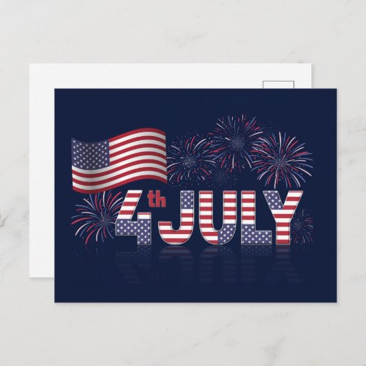 7月4日アメリカ国旗と花火 ポストカード (正面/裏面)