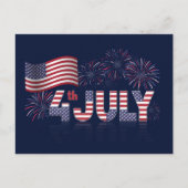 7月4日アメリカ国旗と花火 ポストカード (正面)