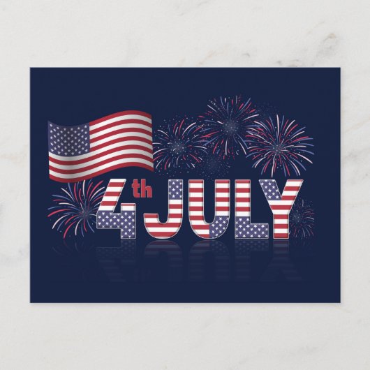 7月4日アメリカ国旗と花火 ポストカード (正面)