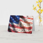 7月4日アメリカ国旗と音符 カード (黄色い花)