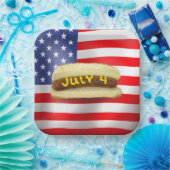 7月4日アメリカ国旗にホットドッグ ペーパープレート (パーティー)