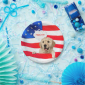 7月4日アメリカ国旗に身を包んだ犬 ペーパープレート (パーティー)