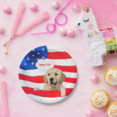 7月4日アメリカ国旗に身を包んだ犬 ペーパープレート (パーティー)