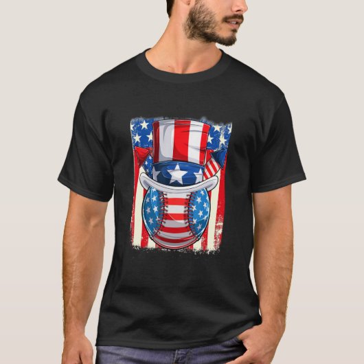 7月4日アメリカ国旗のアパレルベースボール Tシャツ (正面)