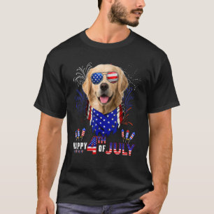 7月4日アメリカ国旗のゴールデンレトリバーSの幸せ Tシャツ