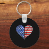 7月4日アメリカ国旗のバスケットボールハートUSA Wom キーホルダー (正面)