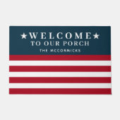 7月4日アメリカ国旗の家族パーソナライズされた ドアマット (正面)