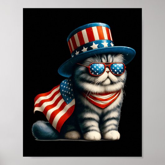 7月4日アメリカ国旗の猫好きMeowica ポスター (正面)