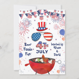 7月4日アメリカ国旗の花火BBQパーティー 招待状