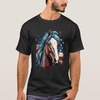 7月4日アメリカ国旗の馬2 Tシャツ