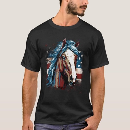 7月4日アメリカ国旗の馬2 Tシャツ (正面)