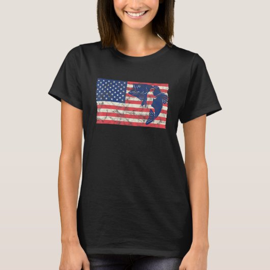 7月4日アメリカ国旗の魚釣り Tシャツ (正面)