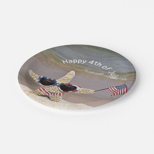 7月4日アメリカ国旗を持つヒトデ ペーパープレート (アングル)