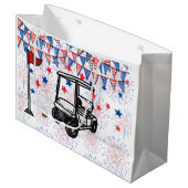 7月4日アメリカ国旗を掲げたゴルフカート ラージペーパーバッグ (正面アングル)