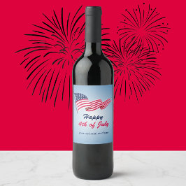7月4日アメリカ国旗を掲げて幸せ ワインラベル