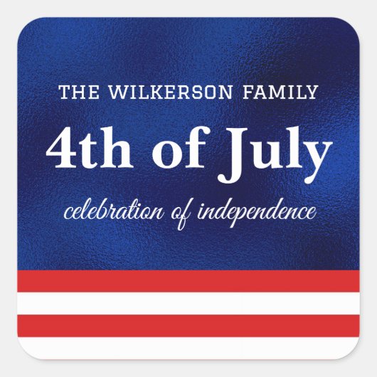 7月4日アメリカ国旗オンブルーフォイル スクエアシール (正面)
