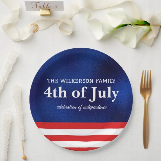 7月4日アメリカ国旗オンブルーフォイル ペーパープレート (ウェディング)