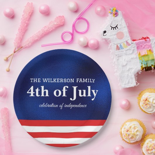 7月4日アメリカ国旗オンブルーフォイル ペーパープレート (パーティー)