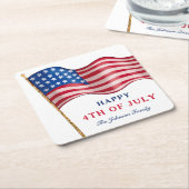 7月4日アメリカ国旗ハッピー スクエアペーパーコースター (アングル)