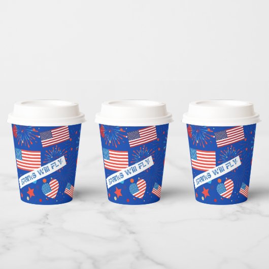 7月4日アメリカ国旗ハート花火大会 紙コップ (複数)