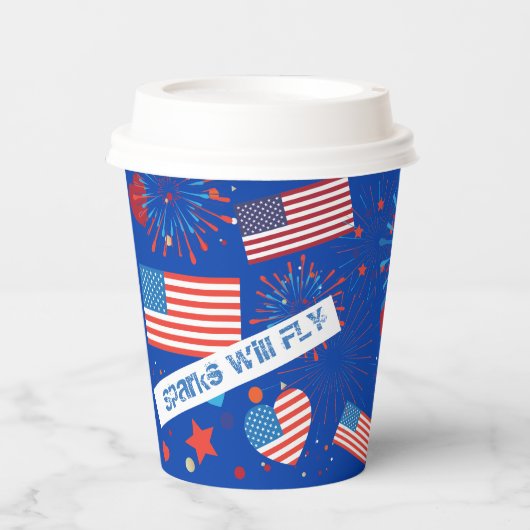 7月4日アメリカ国旗ハート花火大会 紙コップ (正面)