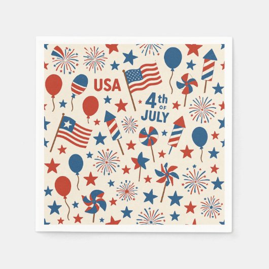 7月4日アメリカ国旗パトリオティックパーティーナプキン スタンダードカクテルナプキン (正面)