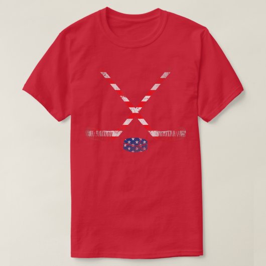 7月4日アメリカ国旗ホッケー愛国的ホッケー愛好家 Tシャツ (デザイン正面)
