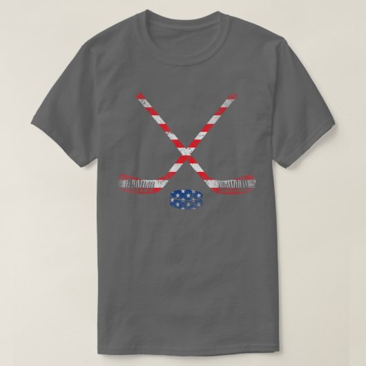 7月4日アメリカ国旗ホッケー愛国的ホッケー愛好家 Tシャツ (デザイン正面)