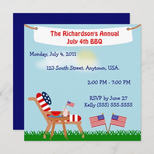 7月4日アメリカ国旗掲揚メモリアルデーBBQ 招待状 (正面/裏面)