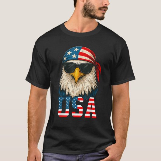 7月4日アメリカ国旗Bald Eagle愛国心 Tシャツ (正面)