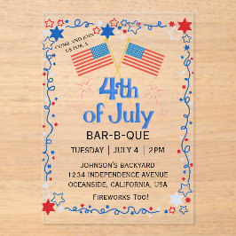 7月4日アメリカ国旗BBQ花火 アクリル招待状