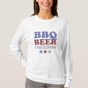 7月4日アメリカ国旗Bbq Beer Freedom T-S Tシャツ
