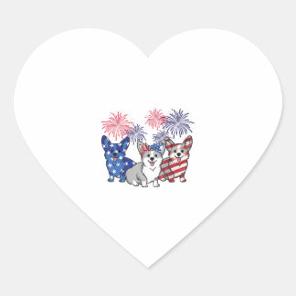 7月4日アメリカ国旗Corgi愛国犬 ハートシール