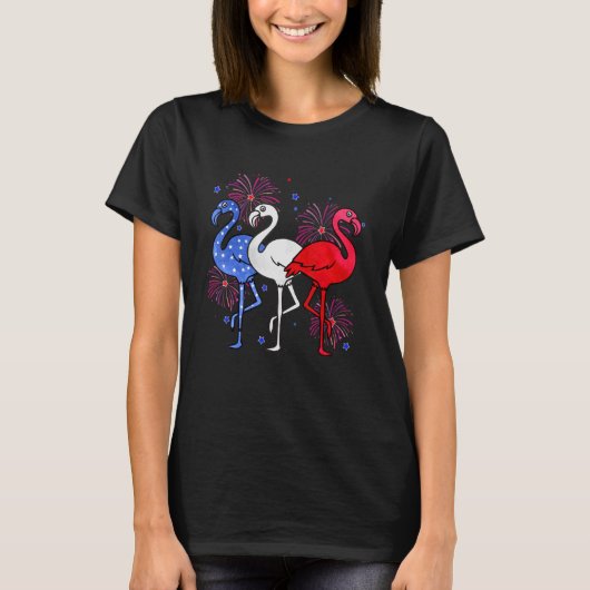 7月4日アメリカ国旗Flamingo Inde Tシャツ (正面)