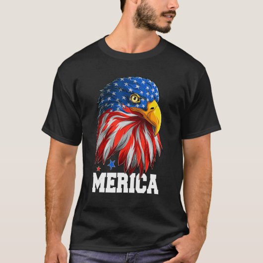 7月4日アメリカ国旗Merica愛国的イーグルU Tシャツ (正面)