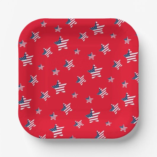 7月4日アメリカ愛国心のあるアメリカ国旗のスターパーティー ペーパープレート (正面)