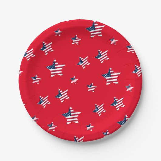 7月4日アメリカ愛国心のあるアメリカ国旗のスターパーティー ペーパープレート (正面)