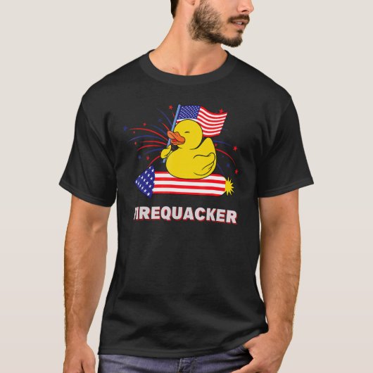 7月4日アメリカ愛国爆竹ゴムガモ Tシャツ (正面)