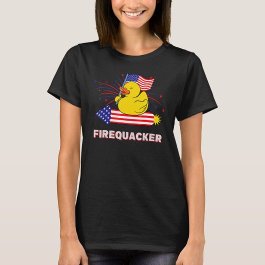 7月4日アメリカ愛国爆竹ゴムガモ Tシャツ (正面)
