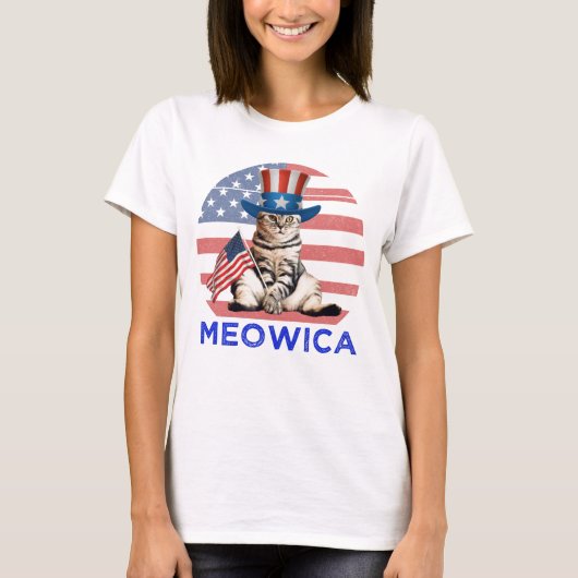 7月4日アメリカ愛国的な愛猫 Tシャツ (正面)