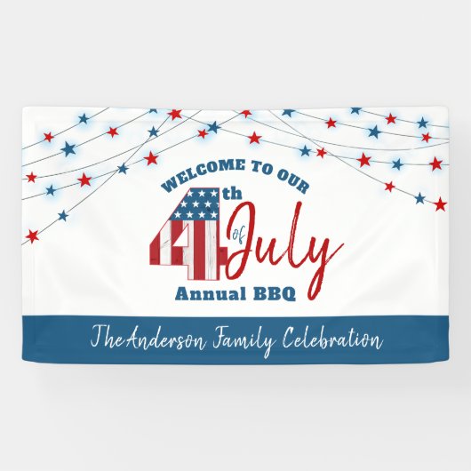 7月4日アメリカ愛国的赤白青国旗の星 横断幕 (横)