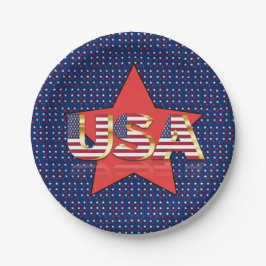 7月4日アメリカ愛国的赤白青 ペーパープレート