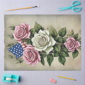 7月4日アメリカ独立国旗とバラ 薄葉紙 (クラフト)