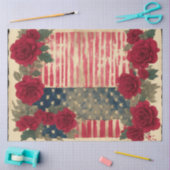 7月4日アメリカ独立国旗レッドローズフレーム 薄葉紙 (クラフト)
