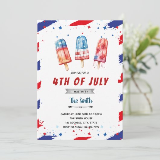 7月4日アメリカ独立記念日のアイスポップの招待状 招待状 (スタンド正面)