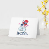 7月4日アメリカ独立記念日ウサギUSA国旗サングラス カード (黄色い花)
