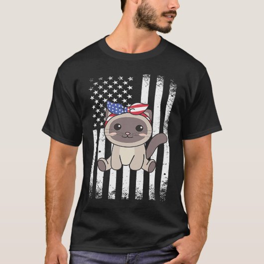 7月4日アメリカ猫かわいい子供へアメリカ Tシャツ (正面)