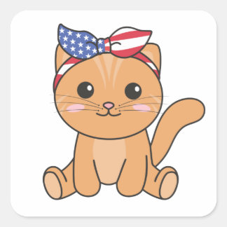 7月4日アメリカ猫子供へかわいいUsa Cat スクエアシール