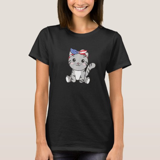 7月4日アメリカ猫子供へかわいいUsa Cat 4 Tシャツ (正面)