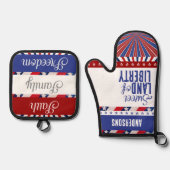 7月4日アメリカ自由地旗 鍋つかみ&鍋敷きセット (正面)